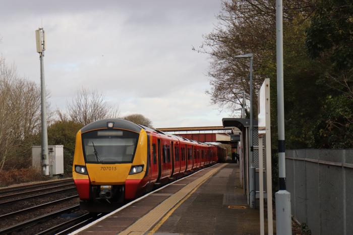 Considering offers: TSSA members are considering an offer made by train operators including South Western Railway. On 31 January 2023, Nos 707015/030 call at Raynes Park with the 11.42 Waterloo-Shepperton.