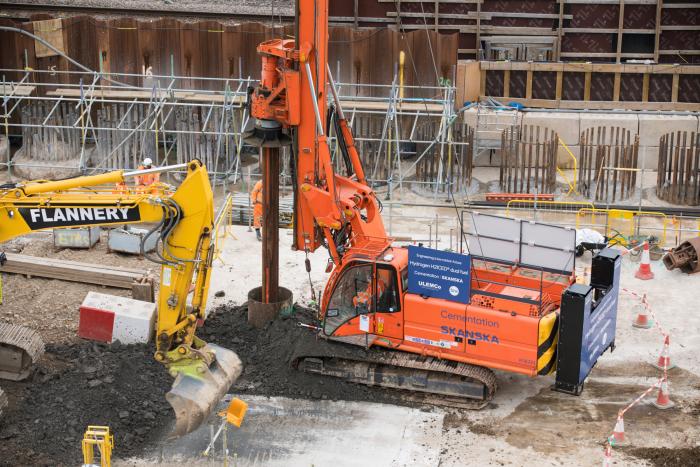 Sustainable piling: the dual fuel rig on an HS2 site in London.