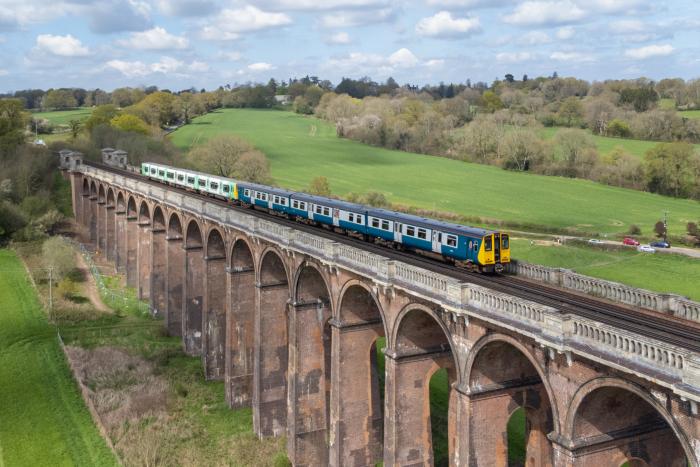 Farewell to the Class 313s: the farewell tour crosses the Ouse Valley viaduct on 29 April 2023.