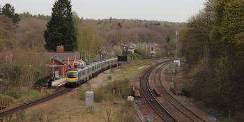 A pair of TPE Class 185s pass Dore & Totley with the 09.18 Manchester-Cleethorpes on April 24 2021.