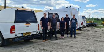 The Network Rail team and four vehicles full of tools to aid Ukrainian Railways.