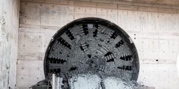 TBM Dorothy breaks through at the south portal of HS2's Long Itchington Wood tunnel.