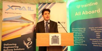 Rail Minister Huw Merriman speaks at the Railway Industry Association Parliamentary Reception on 17 January. RIA