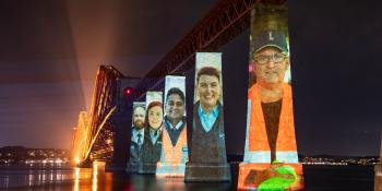 Ruby anniversary: projections of ScotRail staff on the Forth Bridge to mark the operator's 40th birthday. ScotRail