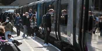 Passengers board a train at Huddersfield, the start of the next section of the TransPennine Route Upgrade. Tony Miles
