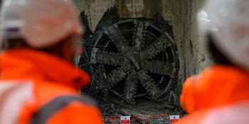 Break through! A Tunnel Boring Machine completes its drive into the Old Oak Common box for the Atlas Road Logistics Tunnel. Courtesy HS2