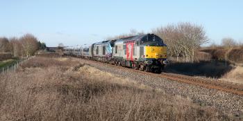 Heading for store: following their withdrawal by TransPennine Express in December, the CAF-built Mk 5a sets have been moved to Porterbrook’s Long Marston site for storage. This is No 37884 hauling loco No 68024 and one of the rakes past Lower Moor on 9 January 2024 with working 5Q94 from Longsight depot. Peter Squibbs
