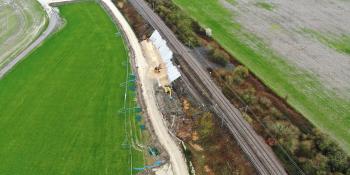 Work gets under way on landslip repairs at the Old Dalby test track. Network Rail