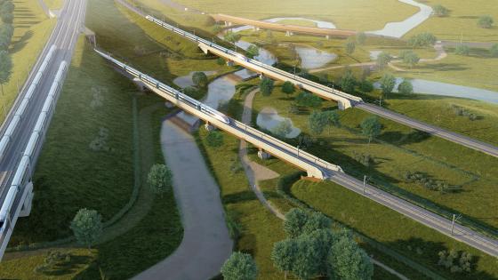 An aerial impression of the HS2 Coleshill viaducts