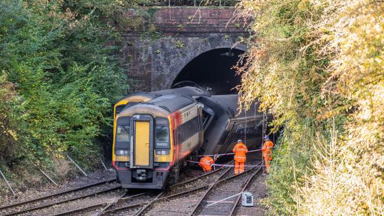 The scene at Fisherton Tunnel, Salisbury, where two trains collided on 31 October.