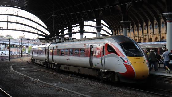 LNER No 801204 calls at York with 25 October 2021's 09.00 Edinburgh-King's Cross. York has been shortlisted as a possible location for the GBR headquarters. 