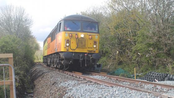 A Class 56 during works on the Dartmoor Line reinstatement. 