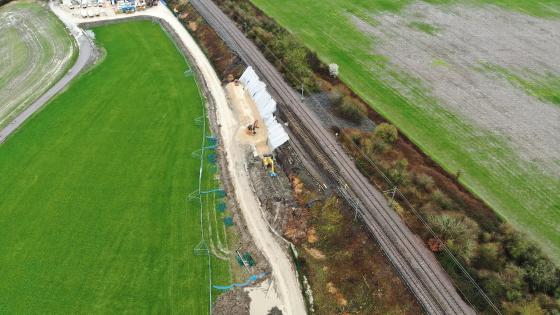 Work gets under way on landslip repairs at the Old Dalby test track. Network Rail