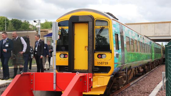 Nos 158719/727/741 stand at the buffers at Leven with a special train on 29 May 2024. Philip Sherratt